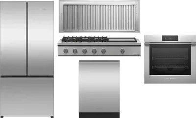 5 Piece Package Includes Refrigerator, Cooktop, Wall Oven, Hood And Dishwasher